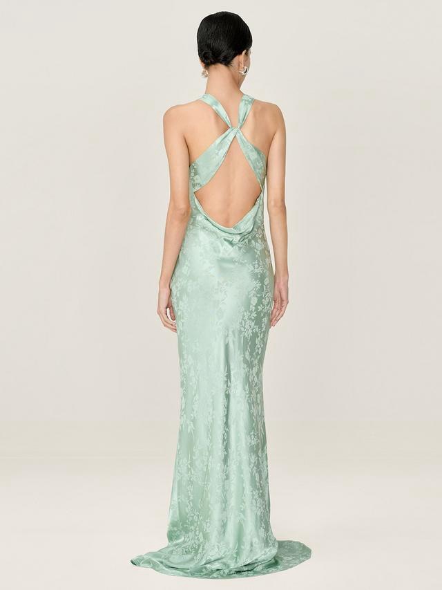 Sleek Sage Jacquard Halter Maxi Dress — image 3 of 5